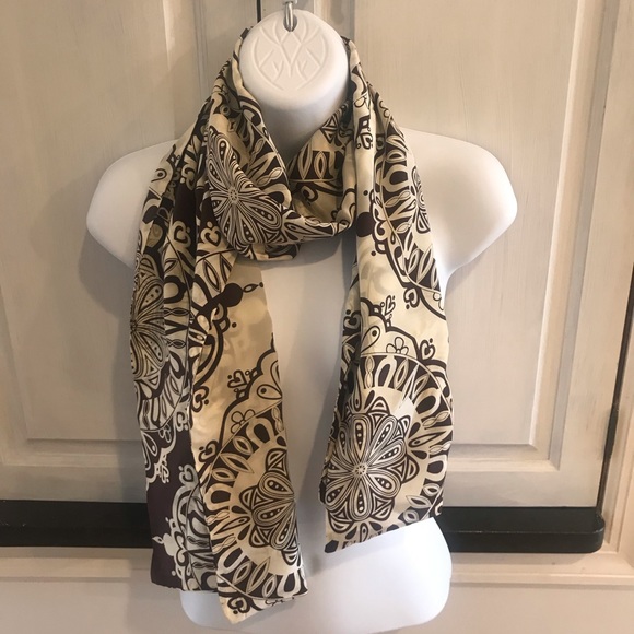 Double sided Silk scarf Dark Brown tone/cream tone - Picture 2 of 3